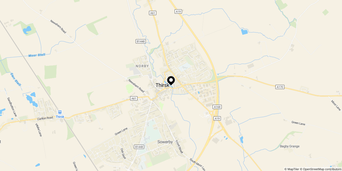 Approximate location of Bellingham Close, Thirsk, YO7 1FX